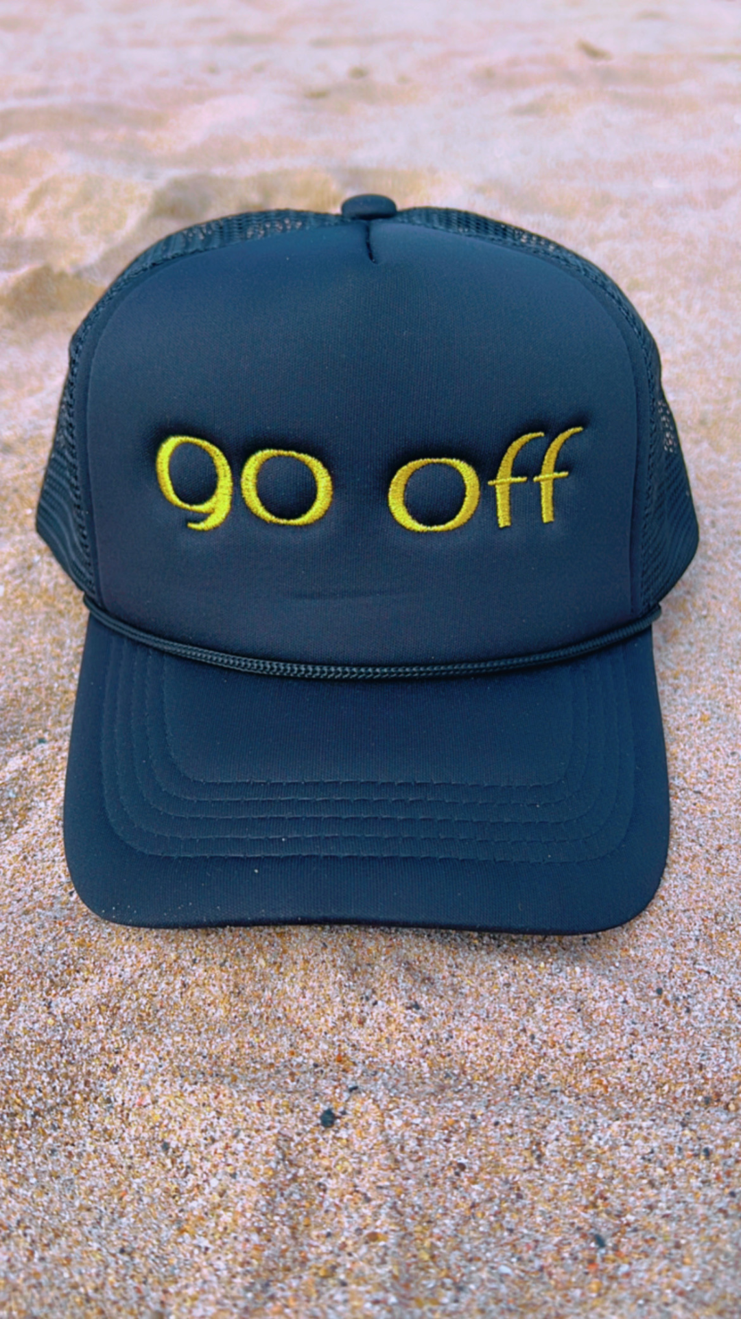 GO OFF LOGO TRUCKER HAT-BLACK/GOLD