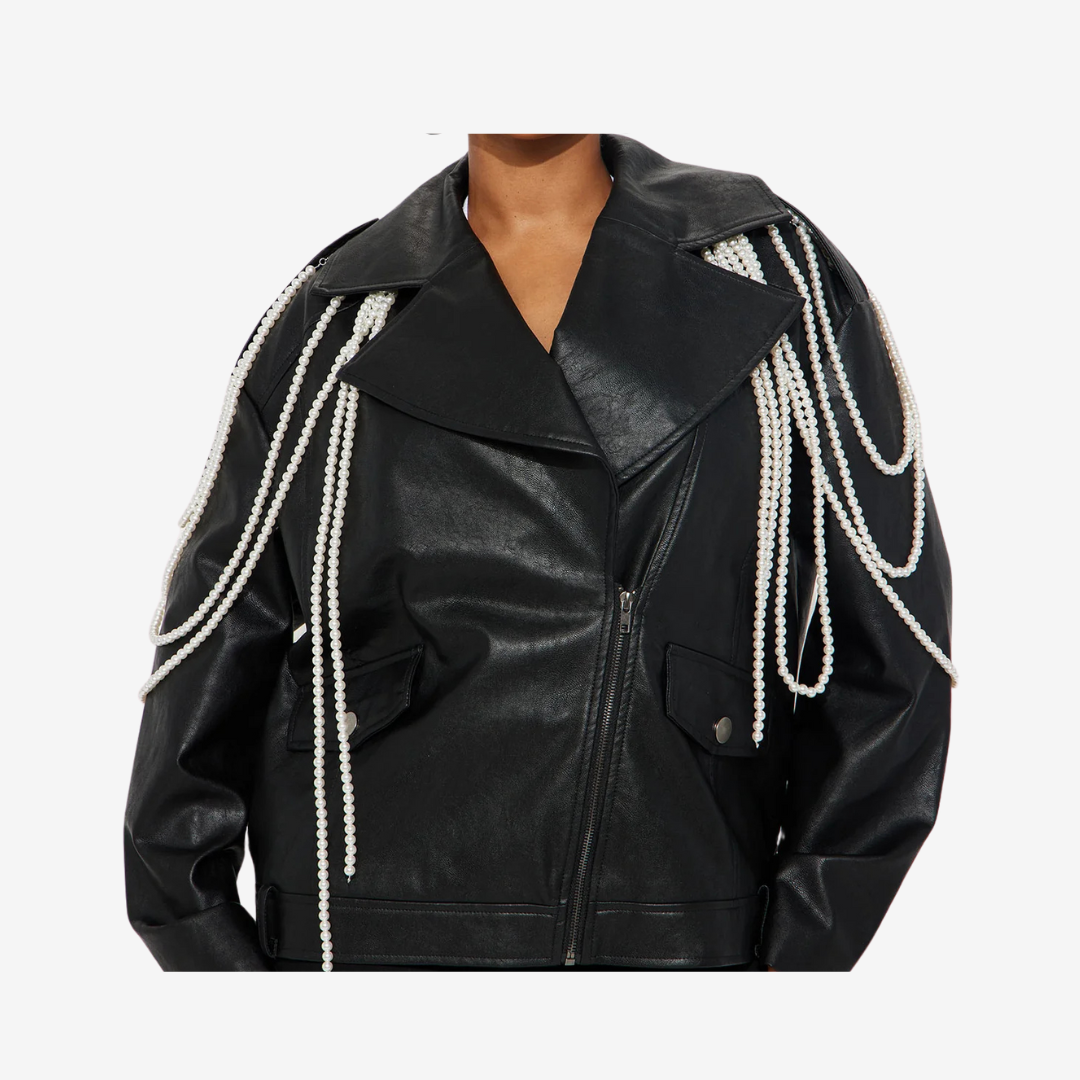 Pretty Girl And Her Pearls Faux Leather Jacket