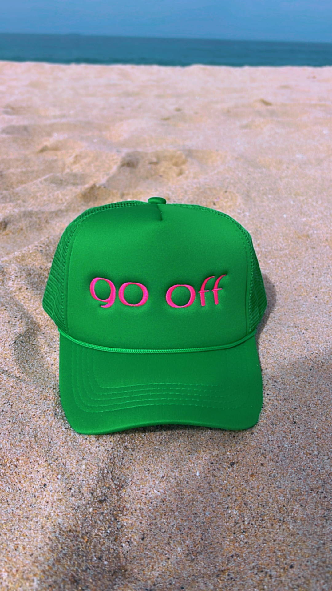 GO OFF LOGO TRUCKER HAT-PINK/GREEN