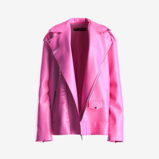 Radiant Pink Faux Leather Moto Jacket
