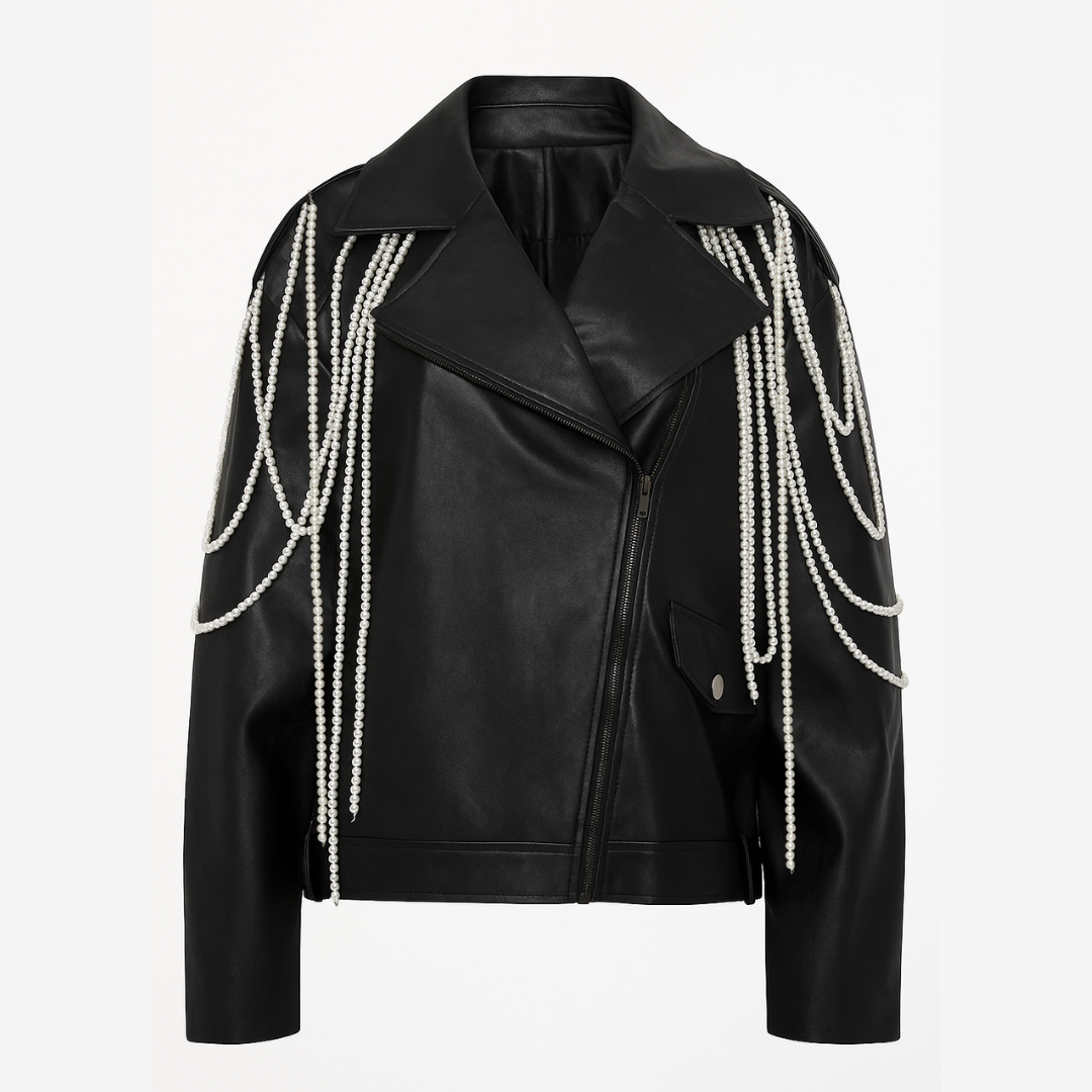 Pretty Girl And Her Pearls Faux Leather Jacket