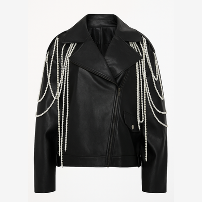 Pretty Girl And Her Pearls Faux Leather Jacket