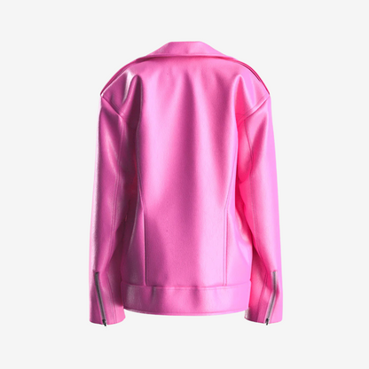 Radiant Pink Faux Leather Moto Jacket