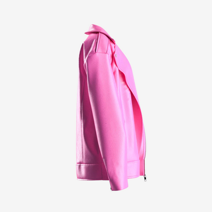 Radiant Pink Faux Leather Moto Jacket
