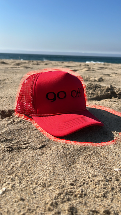 GO OFF LOGO TRUCKER HAT- RED