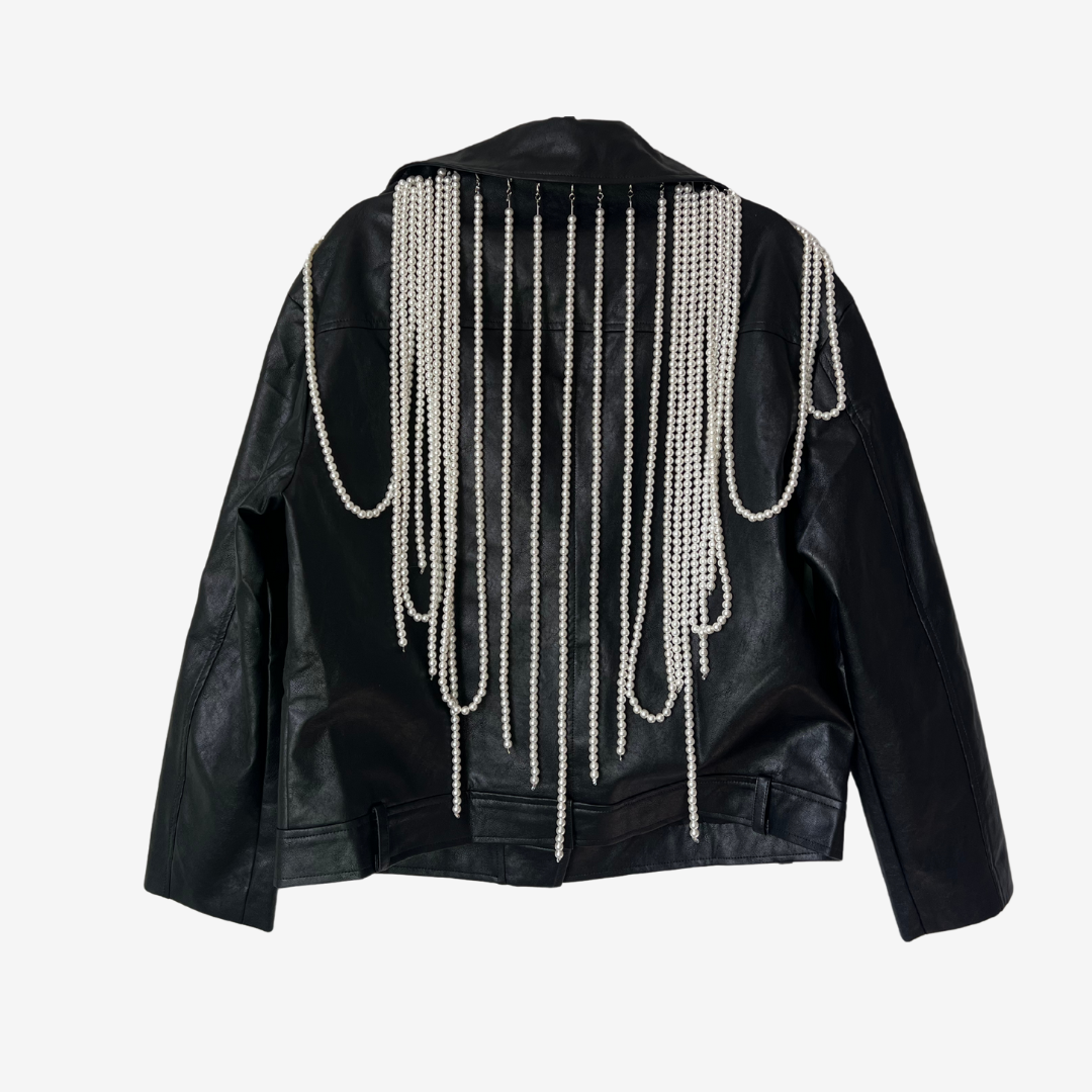 Pretty Girl And Her Pearls Faux Leather Jacket