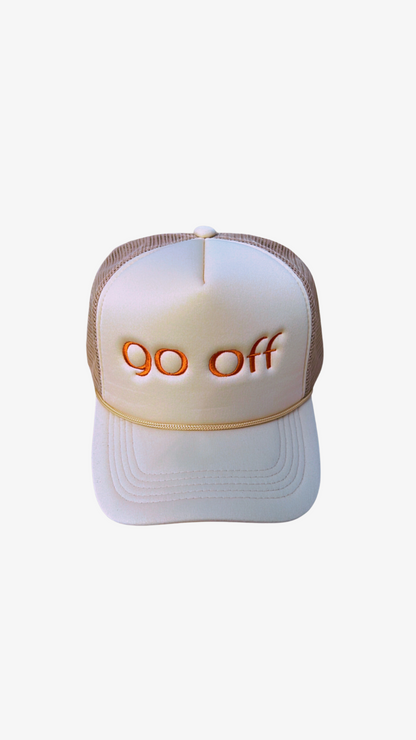 GO OFF LOGO TRUCKER HAT-NUDE/BRONZE