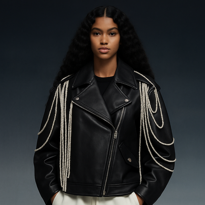 Pretty Girl And Her Pearls Faux Leather Jacket