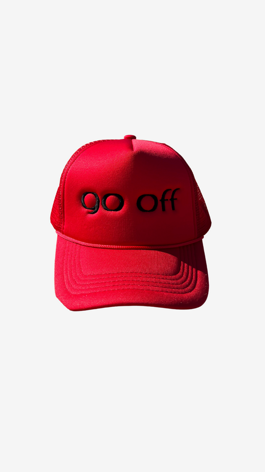 GO OFF LOGO TRUCKER HAT- RED